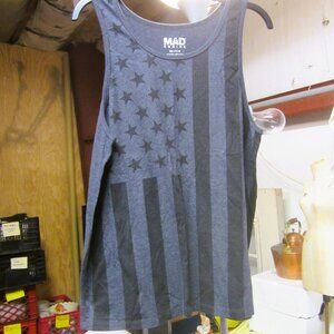 VTG MEDIUM MAD ENGINE TANK TOP, FLAG THEME, BLUE & BLAC COLORS RN 0101531